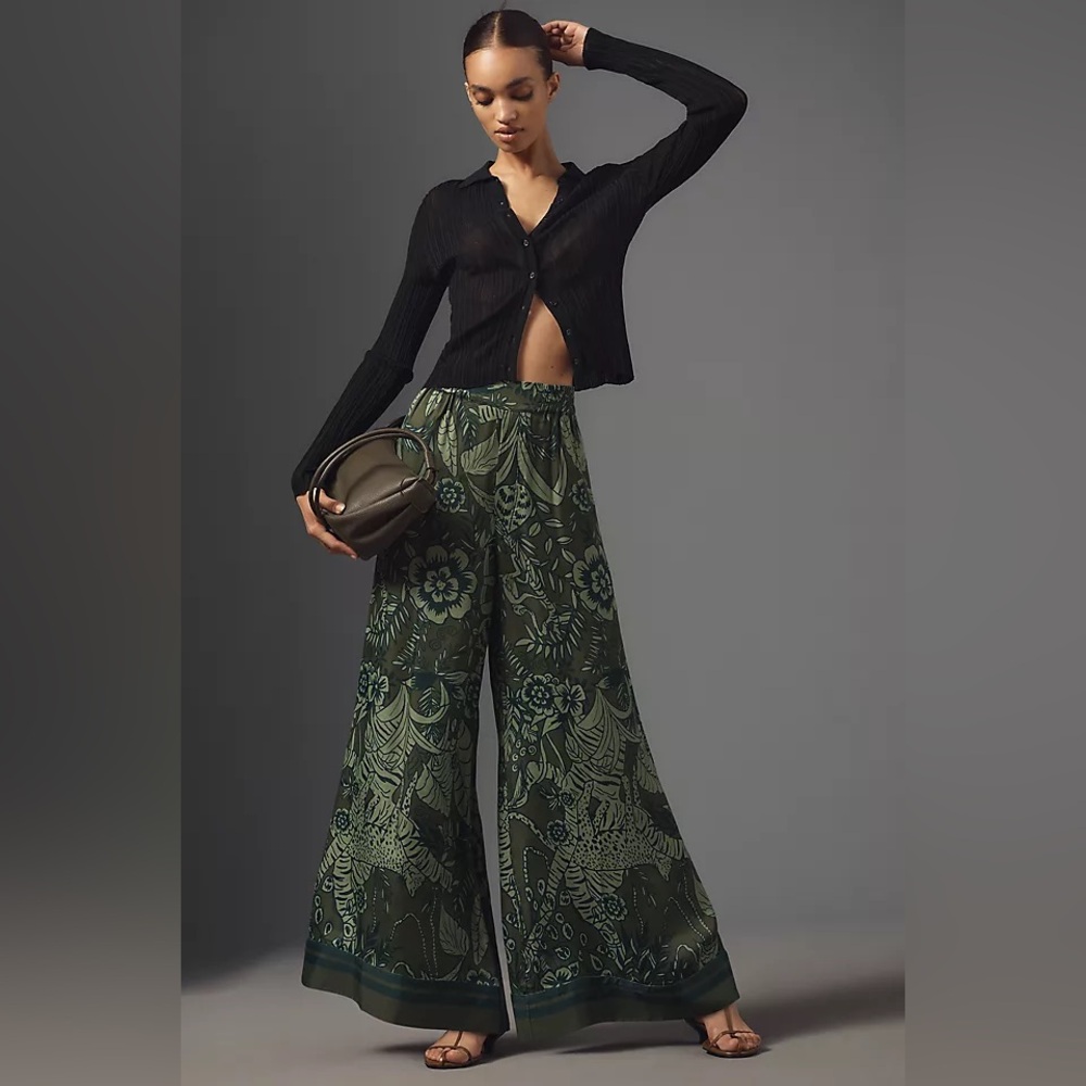 FARM Rio Green Patterned Wide-Leg Pants - Picture 5 of 5